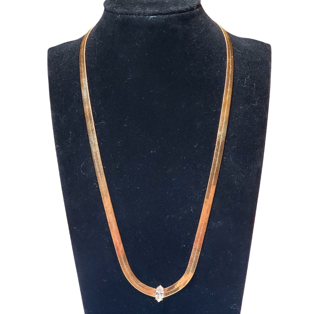 Vtg Gold Tone Necklace Clear Rhinestone Lobster Closure 8.5"